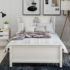 Twin Size Wood Platform Bed With Headboard,footboard And Wood Slat Support - Walnut