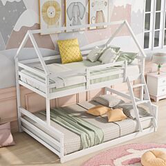 Twin Over Full House Bunk Bed With Built-in Ladder - Gray