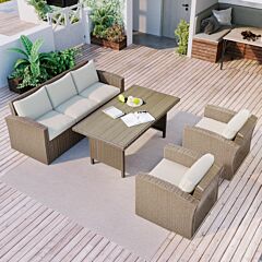 Outdoor Patio Furniture Set 4-piece Conversation Set Wicker Furniture Sofa Set With Grey Cushions - Gray