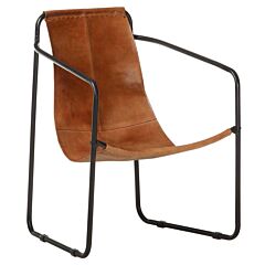Relaxing Armchair Brown Real Leather - Brown