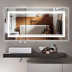 Smart Led Bathroom Mirror Two-key Mode, Environmentally Friendly High-definition Silver Mirror, Dimmable And Anti-fog Led Light, The Mirror Is Wide And Narrow With Two Light-emitting Frames - As Pic