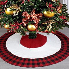 Free Shipping Trustmade Plaid Christmas Tree Skirt 48 Inch Knitted Xmas Tree Mat For Home Party Christmas Holiday(red Black Plaid - Picture