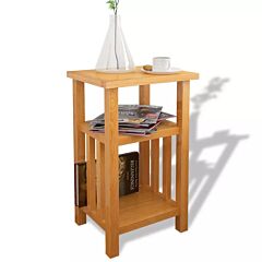 End Table With Magazine Shelf Solid Oak Wood 10.6"x13.8"x21.7" - Brown