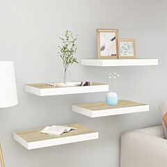 Floating Wall Shelves 4 Pcs Oak And White 15.7"x9.1"x1.5" Mdf - White