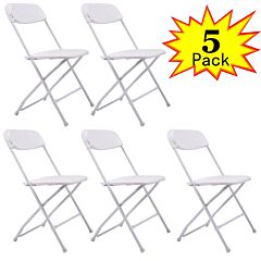 5-pack Lightweight Plastic Folding Chair, Double Braced, 400-pound Capacity, Indoor Outdoor - White