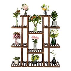 6-story 11-seat Multifunctional Carbonized Wood Plant Stand Vertical Shelf Flower Display Rack Holder - Wood