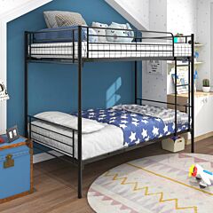 Twin-over-full Bunk Bed With Metal Frame And Ladder, Space-saving Design, Black - As Pic