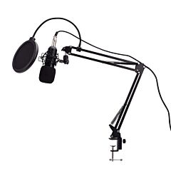 Live Audio Bm-800 All Black Series Set Equipment Condenser Microphone 35 Type Metal Stand Metal Shock-proof Frame 2.5m Audio Cable Usb Sound Card Sponge Ball Anti-sprinkler - Black