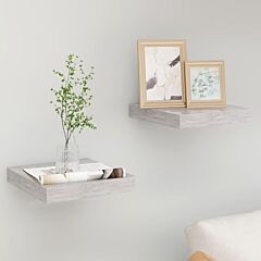 Floating Wall Shelves 2 Pcs Concrete Gray 9.1"x9.3"x1.5" Mdf - Grey