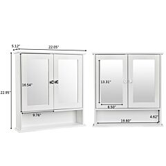 Double Door Mirror Indoor Bathroom Wall Mounted Cabinet Shelf White-dk - White