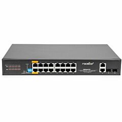 Rocstor SolidConnect SC20 20-Port Switch, 16-Port PoE+ Gigabit Unmanaged Ethernet Port, 2x Gigabit RJ45 & 2� SFP Uplink - 802.3af/at