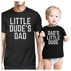 Little Dude Black Matching Graphic T-Shirts For Dad and Baby Boy