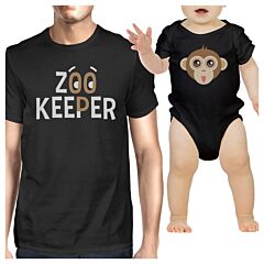 Zoo Keeper Monkey Dad and Baby Matching Black Shirts