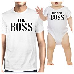 The Real Boss White Dad and Baby Girl Matching Tops Funny Dad Gifts