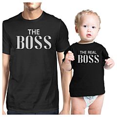 The Real Boss Black Matching Graphic T-Shirts For Dad and Baby Boy