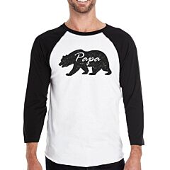 Papa Mama Baby Bears Mens Black And White Baseball Shirt