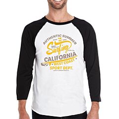 Authentic Summer Surfing California Mens Black And White Baseball Shirt
