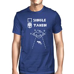 Single Taken Alien Men's Blue Round Neck T-Shirt Trendy Graphic Top