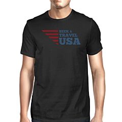 Seek &amp; Travel USA American Flag Shirt Mens Black Cotton Graphic Tee
