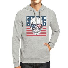 Skull American Flag Unisex Grey Hoodie Round Neck Pullover Fleece