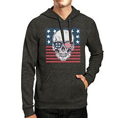 Skull American Flag Unisex Dark Grey Hoodie Round Neck Pullover Top