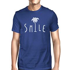 Smile Palm Tree Royal Blue Mens Lightweight Summer Graphic Shirt