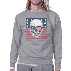 Skull American Flag Unisex Grey Sweatshirt Round Neck Pullover