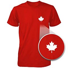 Canada Flag Pocket Printed Red Shirt Cute Men's Round Neck Tee for Canadian