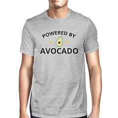 Powered By Avocado Mens Gray Roundneck Cotton Graphic Top Gift Idea