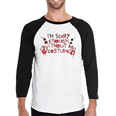 Scary Without A Costume Bloody Hands Mens Black And White BaseBall Shirt
