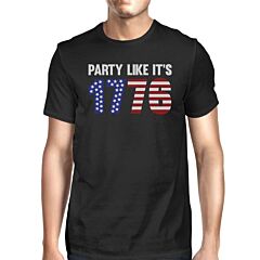 Party Like It's 1776 Mens Black Short Sleeve Cotton Shirt Crewneck