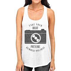 Take Your Best Picture Summer Holiday Womens White Tank Top