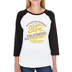 Authentic Summer Surfing California Womens Black And White Baseball Shirt