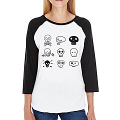 Skulls Womens Black And White Baseball Shirt