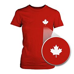 Canada Flag Pocket Printed Shirt Cute Women's Round Neck Tee for Canadian