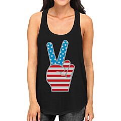 American Flag Cute Peace Sign 4th Of July Women Black Tank Top