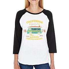 California Beaches Endless Summer Womens Black And White Baseball Shirt