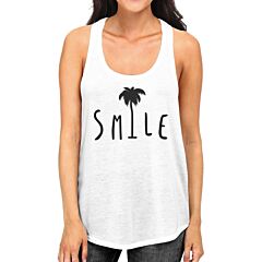 Smile Palm Tree Womens White Sleeveless Shirt Summer Cotton Tanks
