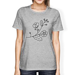 Flower Womens Gray Cotton Crew Neck T Shirt Cute Gift Ideas For Her