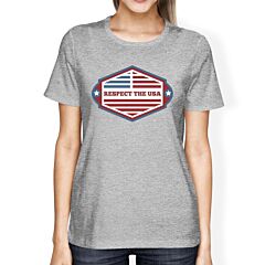 Respect The USA American Flag Shirt Womens Grey Short Sleeve Tee