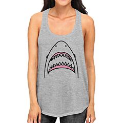 Shark Womens Grey Cute Summer Racerback Tanks Lightweight Cotton