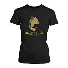 Mustachio Funny Black Women's T-shirt Round Neck Short Sleeve Graphic Tee