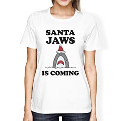 Santa Jaws Is Coming Womens White Shirt