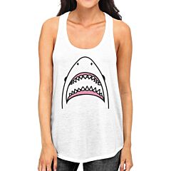 Shark Women White Lightweight Cool Summer Racerback Tank Top Cotton