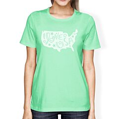 I Love USA Map Women Cotton T-Shirt Cute Lettering Graphic T-Shirt