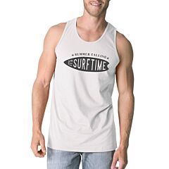 Summer Calling It's Surf Time Mens White Tank Top