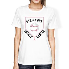 Strike Out Breast Cancer Baseball Womens White Shirt