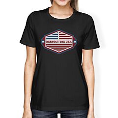 Respect The USA American Flag Shirt Womens Black Short Sleeve Tee