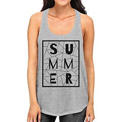 Summer Geometric Womens Grey Sleeveless Tee Trendy Lettering Tanks