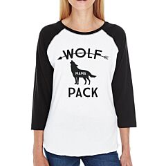Wolf Pack Papa Mama Baby Womens Black And White Baseball Shirt